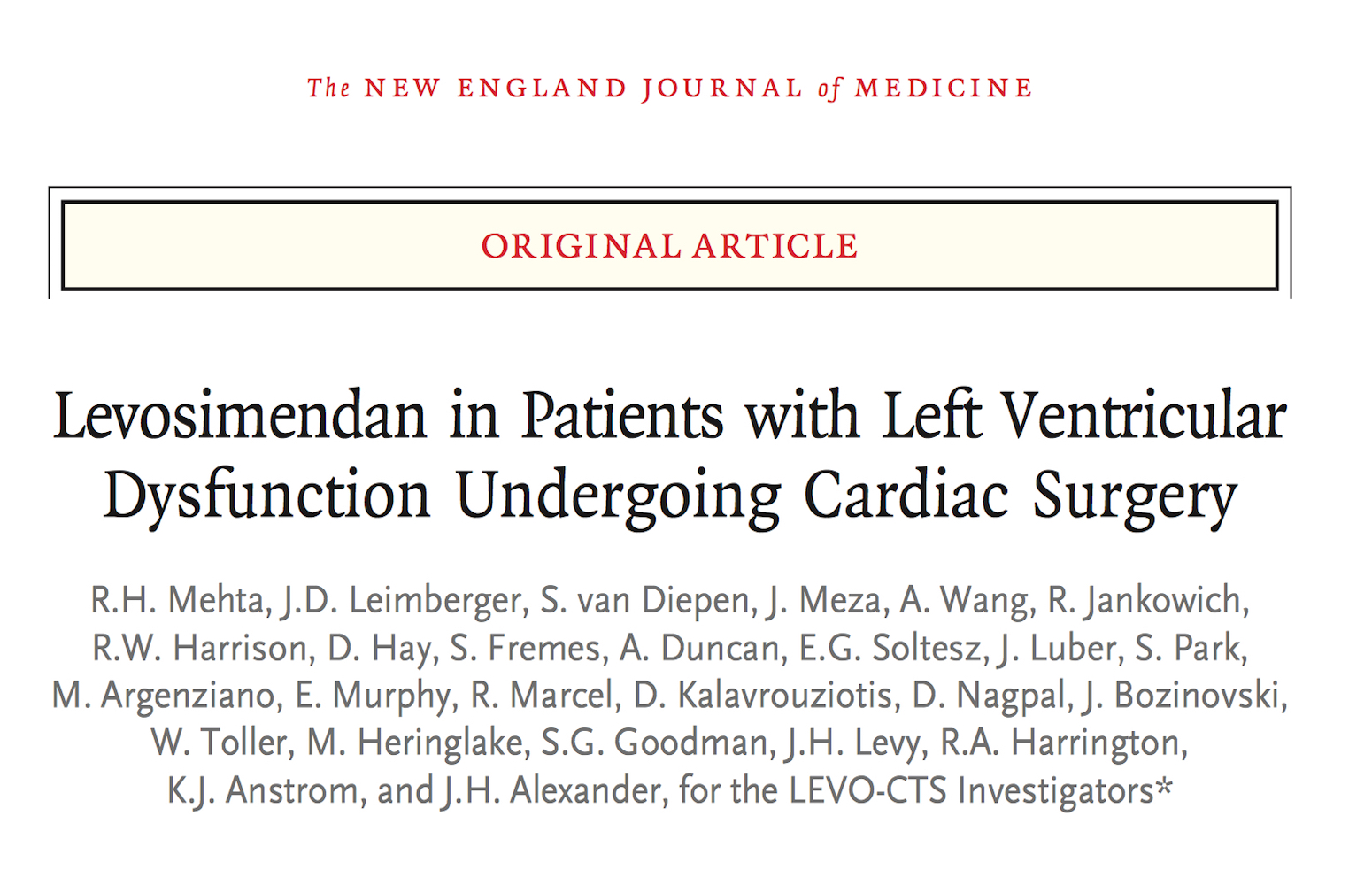 LEVO-CTS : Levosimendan et dysfonction VG en chirurgie cardiaque